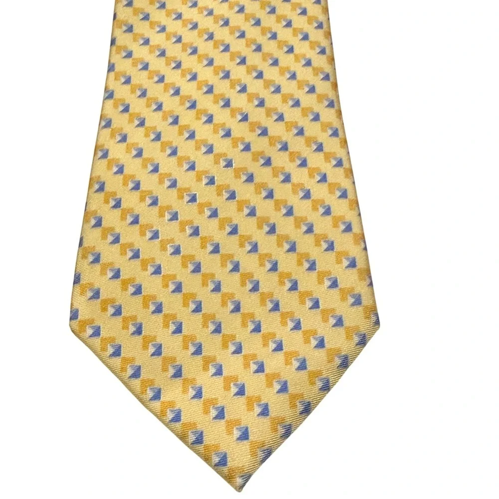 Michael Kors Silk Tie Sz OS‎ Yellow Blue Geometric Diamond Pattern Professional